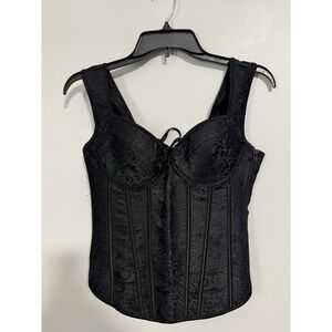 KIMRING Black Brocade Lace-Up Boned Underwire Corset Top size L Gothic